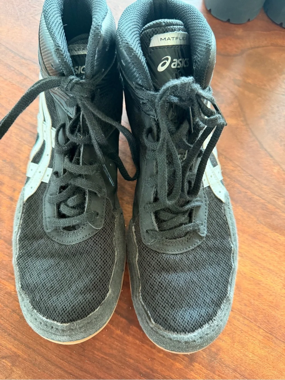 Asics Black and White High-Top Wrestling Shoes